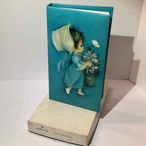 Vintage Hallmark Teal Photo Album with Girl and Flowers